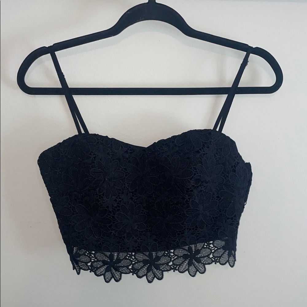 Papaya Black Lace Cropped Bustier Tank